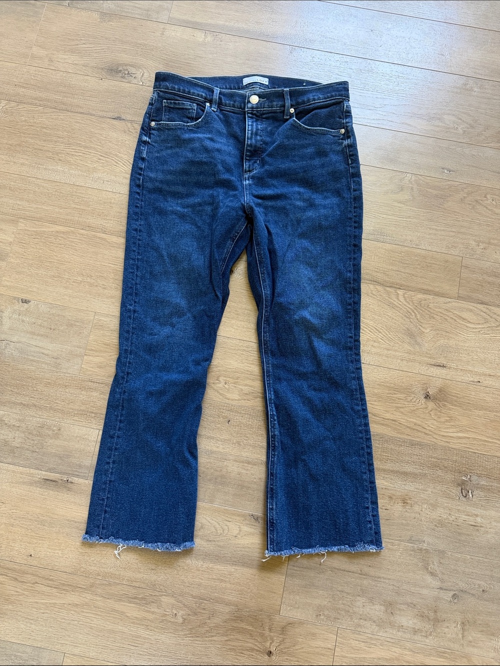 LOFT Dark Blue Flare Jeans with Raw Hem